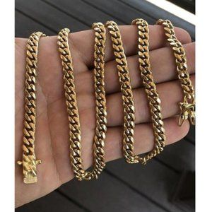 6mm Mens Cuban Miami Link Chain 14k Gold Plated Stainless Steel 28”